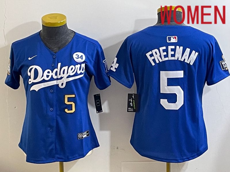Women Los Angeles Dodgers #5 Freeman Blue Game 2024 Nike MLB Jersey style 11213
